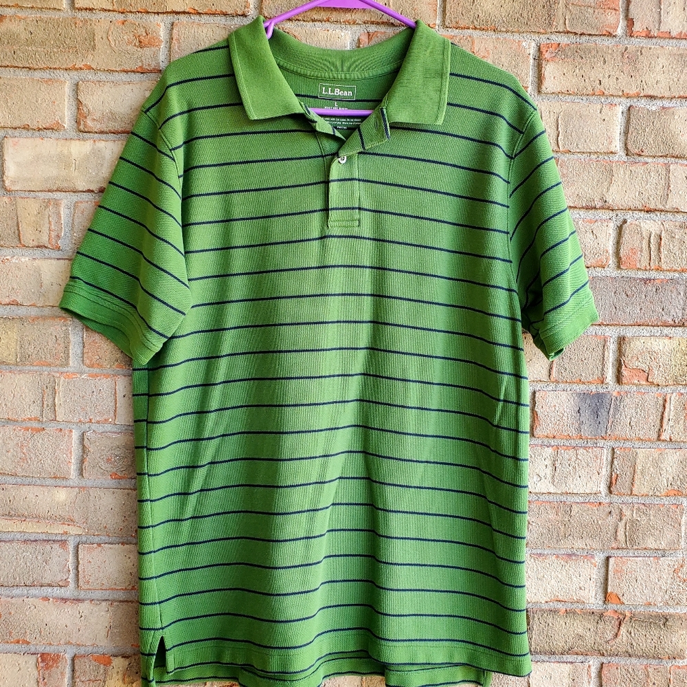 LL Bean Preppy Polo Pin striped shirt Men's Large y2k
